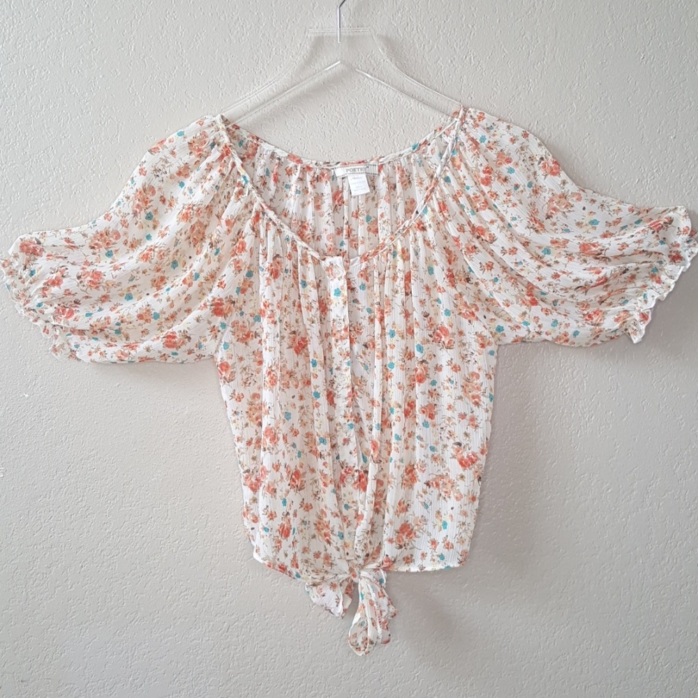 Poetry Boho Romantic Cream Floral Peasant Top Sz S - Picture 3 of 8